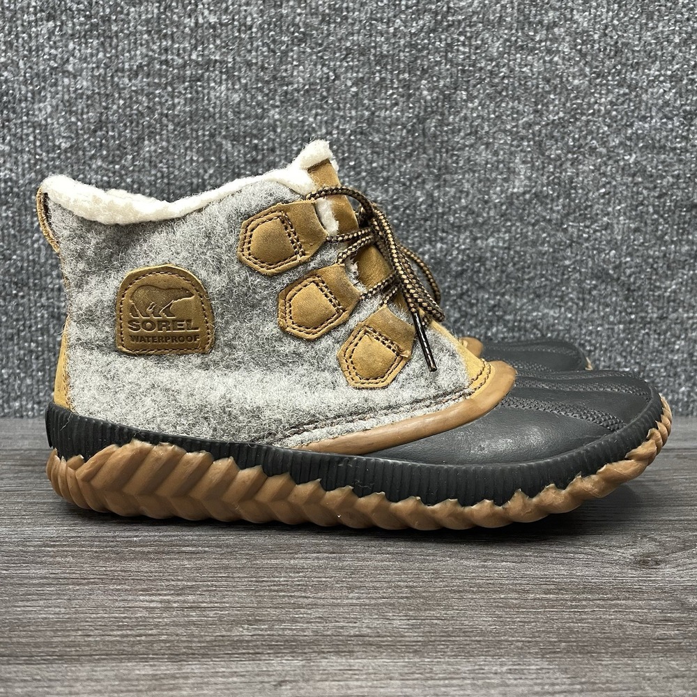 Sorel Out N About Plus Felt Waterproof Ankle Boots Outdoor Leather Gray Women 7